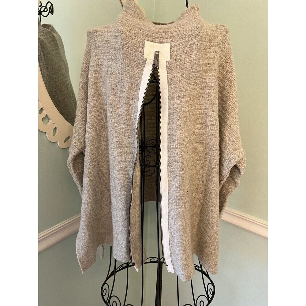 Free People Cream Arctic Fox Mock Neck Zip Back Oversized‎ Wool Blend Sweater S - Picture 7 of 8